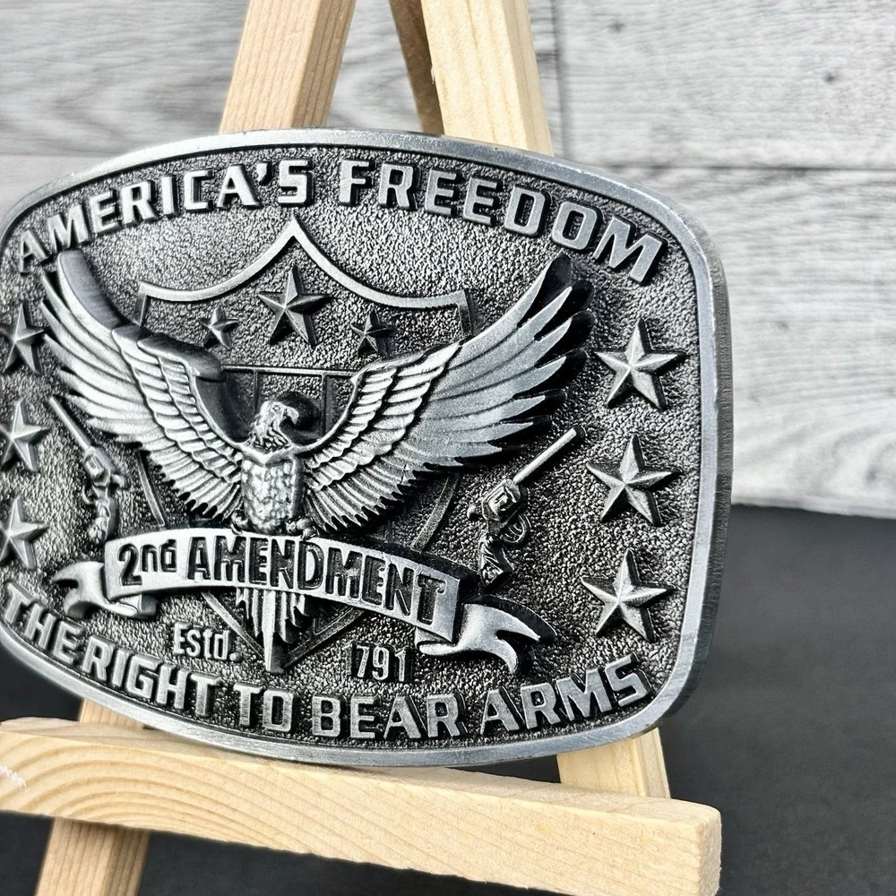 America Second Amendment Belt Buckle 2A,‎ 2nd, Freedom, Guns Antique Silver Tone
